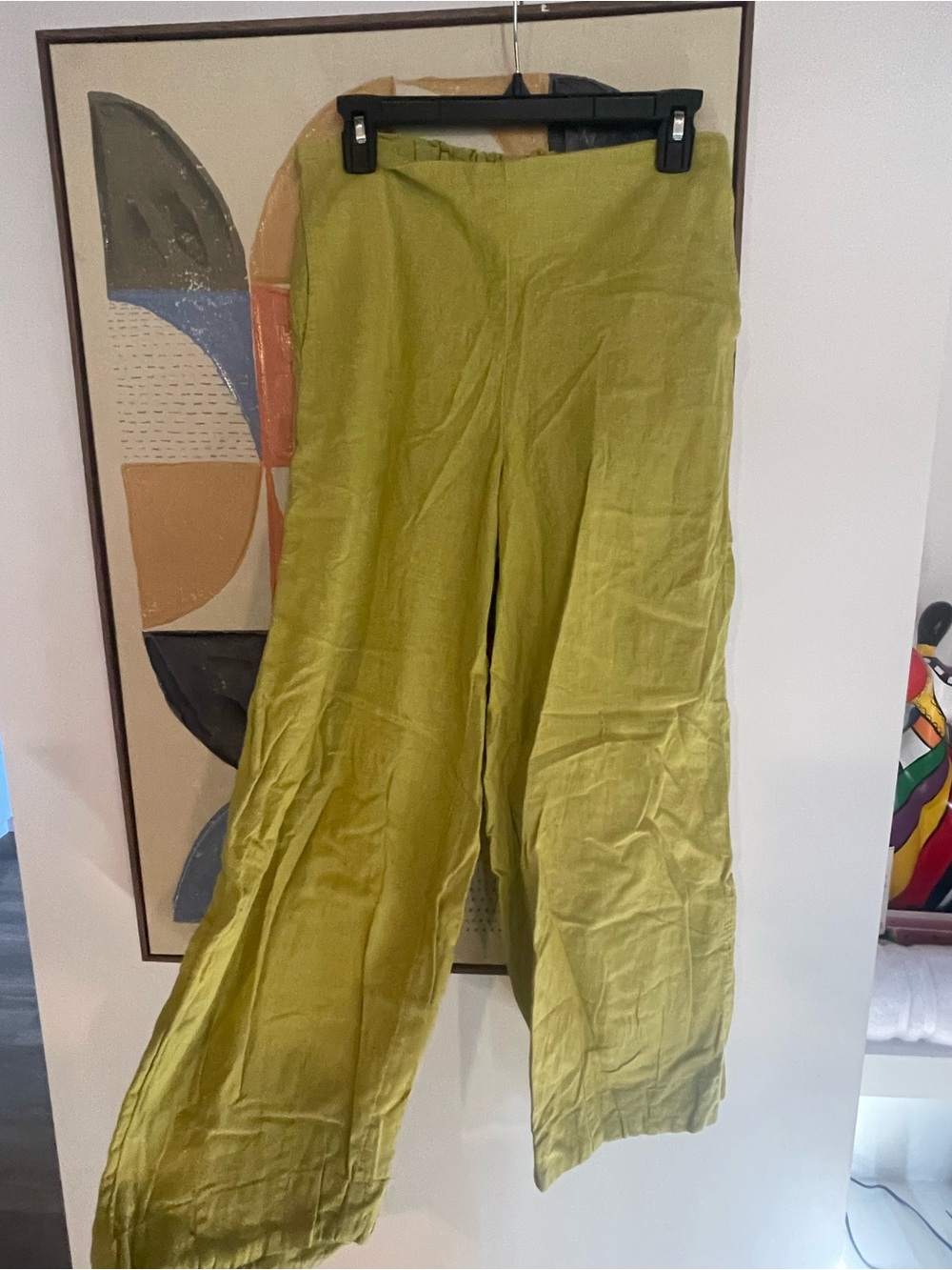 Free People Linen Wide-Leg Pants in Chartreuse Green